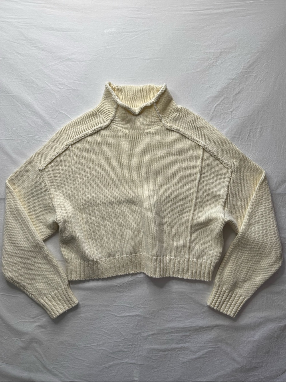 Shop Neighbor - Women's Cream Cropped Mock Neck Sweater